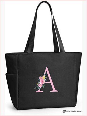 Large Personalized Tote Bag with Zipper, Multiple Pockets, 600D Nylon